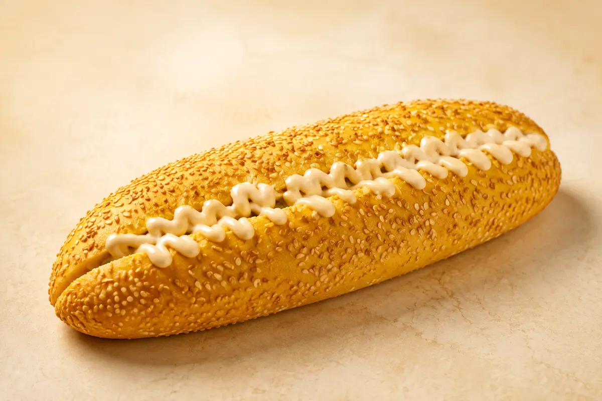 Long sesame sandwich finished with creamy sauce